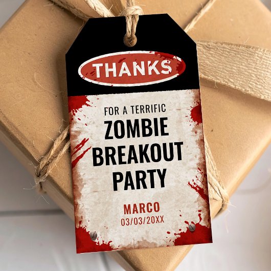 Zombie Party danken Ihnen mit rostigem Schild und  Geschenkanhänger