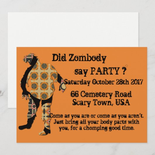 Zombie Party Einladung (Vorne/Hinten)