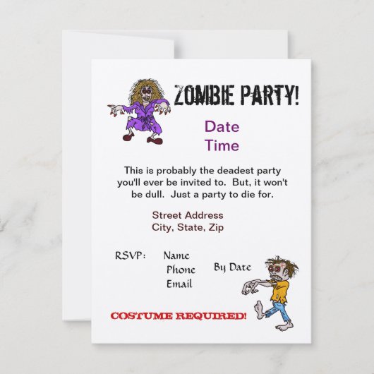 Zombie Party EinladungAnpassen Sie es! Einladung (Vorderseite)