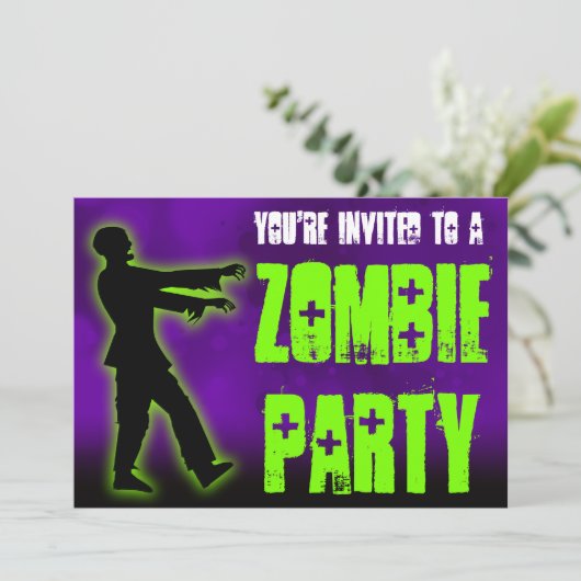 Zombie Party, Grüner Walker Einladung (Stehend Vorderseite)