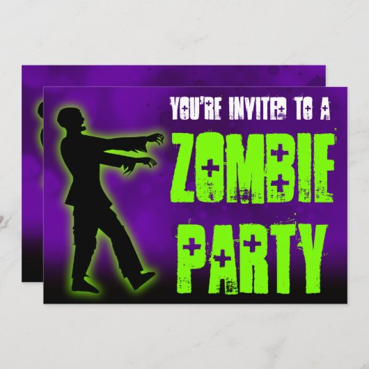 Zombie Party, Grüner Walker Einladung (Vorne/Hinten)