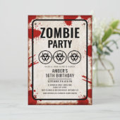 Zombie-Party mit Biogefährdung-Icons und Blutfleck Einladung (Stehend Vorderseite)