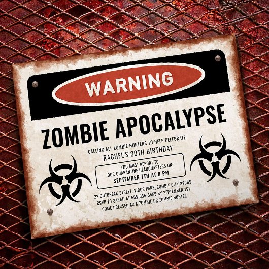 Zombie-Party mit Warnzeichen einladen Einladung