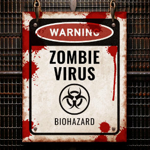 Zombie-Party-Schild mit Blut & Biogefährdung Poster