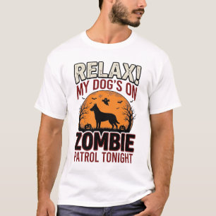 Zombie-Patrouillen-Hund Halloween Vintage-Gravur-D T-Shirt