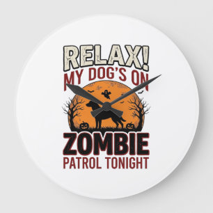 Zombie-Patrouillen-Hund Halloween Vintage-Stich De Große Wanduhr