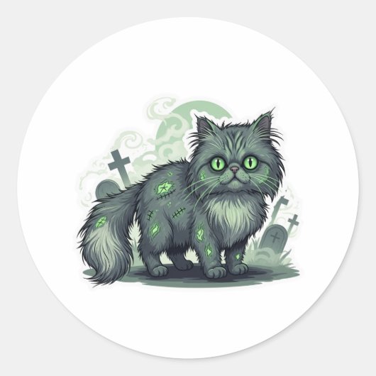 Zombie Persian - Fluffy Persian Cat Halloween Runder Aufkleber (Vorderseite)