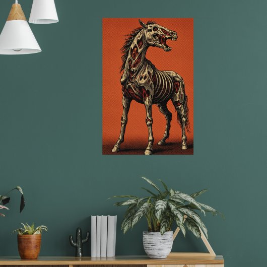 Zombie-Pferd auf knallorangefarbenem Hintergrund Poster (Wohnzimmer 1)