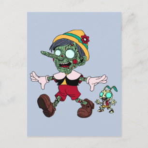 Zombie Pinocchio & Cricket Postkarte
