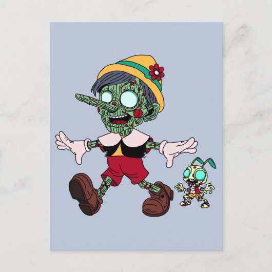 Zombie Pinocchio & Cricket Postkarte (Vorderseite)