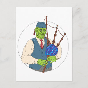 Zombie Piper spielt Bagpipe Grime Art Postkarte