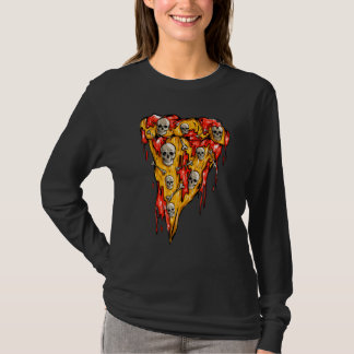 Zombie Pizza Slice Skulls Skeleton Pizza Hallowee T-Shirt