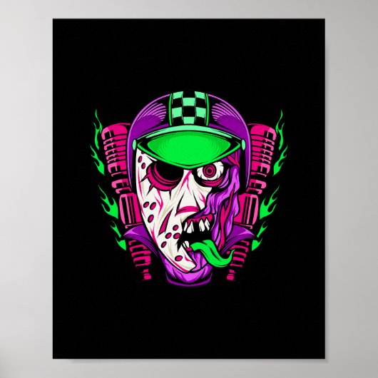 Zombie-Reiter-Neon-Horror-Biker-Design Poster (Vorne)