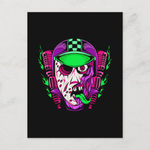 Zombie-Reiter-Neon-Horror-Biker-Design Postkarte