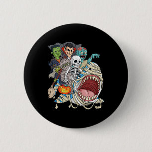 Zombie Riding Mummy Shark Vampire Halloween Pumpki Button