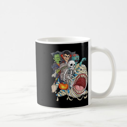 Zombie Riding Mummy Shark Vampire Halloween Pumpki Kaffeetasse (Rechts)
