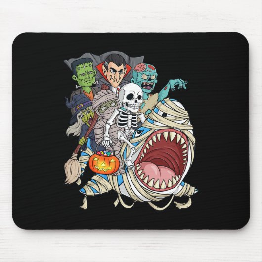 Zombie Riding Mummy Shark Vampire Halloween Pumpki Mousepad (Vorne)