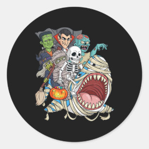 Zombie Riding Mummy Shark Vampire Halloween Pumpki Runder Aufkleber