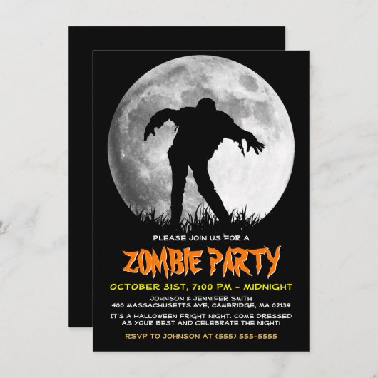 Zombie Rises Apokalypse Party Vollmond Halloween Einladung (Vorne/Hinten)