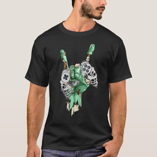 Zombie Rock Hand Holding Skeleton GamingController T-Shirt (Vorderseite)