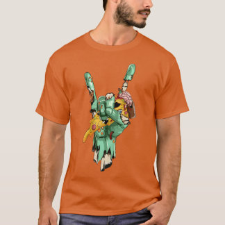 Zombie Rock Hand Holding Zombie Pizza Halloween fr T-Shirt
