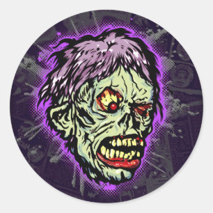 Zombie-Schock! Vintage-1960er-Monster-Maske-Horror Runder Aufkleber