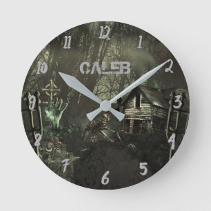 Zombie-Schuppen-Halloween-Horror-Personalisiert Runde Wanduhr
