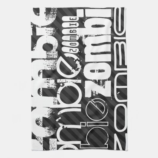 Zombie; Schwarz und Dunkelgrau Streifen Handtuch (Vertikal)