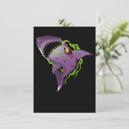 Zombie Shark - Coole Beängstigende Illustration Einladung (Stehend Vorderseite)