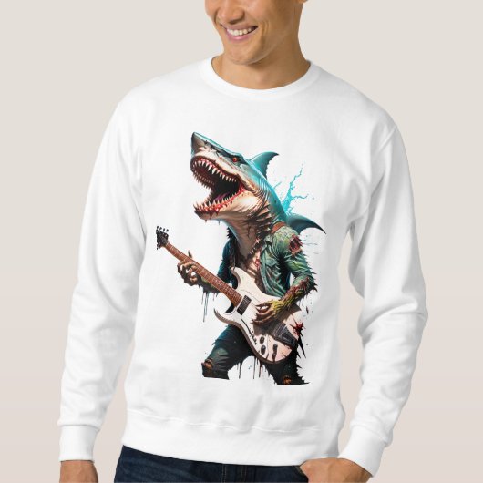 Zombie Shark Rock Star Electric Guitar Sweatshirt (Vorderseite)