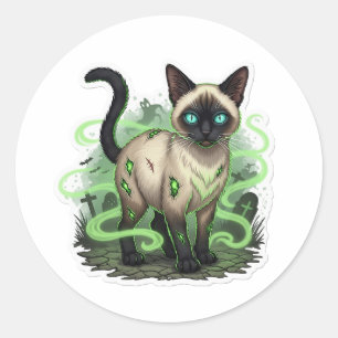 Zombie Siamese - graue siamesische Katze Halloween Runder Aufkleber