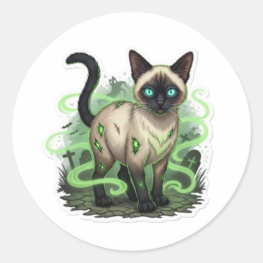 Zombie Siamese - graue siamesische Katze Halloween Runder Aufkleber (Vorderseite)