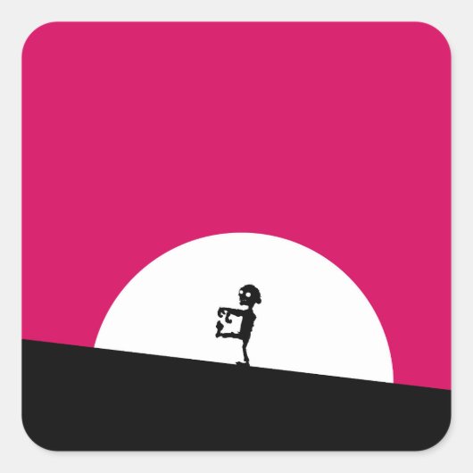 Zombie-Silhouette mit Vollmond Quadratischer Aufkleber (Vorderseite)
