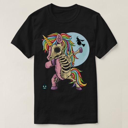 Zombie Skeleton Dabbing Unicorn Halloween T-Shirt (Design vorne)