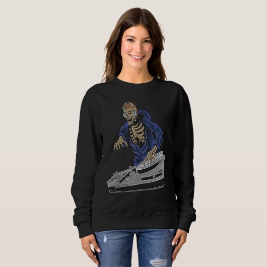 Zombie Skeleton Halloween DJ Sweatshirt (Vorne ganz)