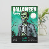 Zombie Skeleton Halloween Party Invite Adults Einladung (Stehend Vorderseite)