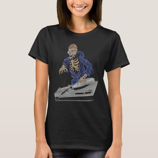 Zombie-Skelett-Halloween-DJ T-Shirt (Vorderseite)