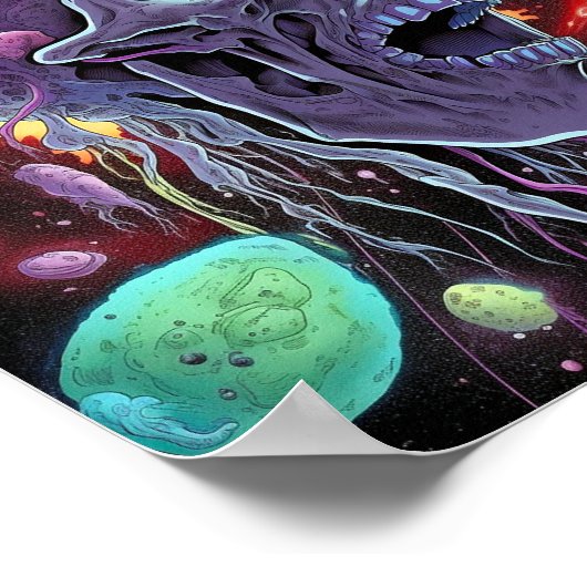 Zombie Skull Creature Sci-fi-Horror Art Poster (Ecke)