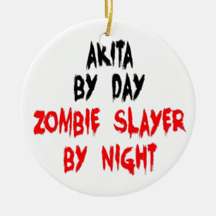 Zombie Slayer Akita Dog Keramik Ornament