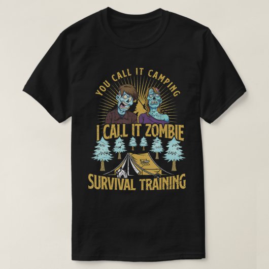 Zombie Survival Training Camping Sonniges Hallowee T-Shirt (Design vorne)