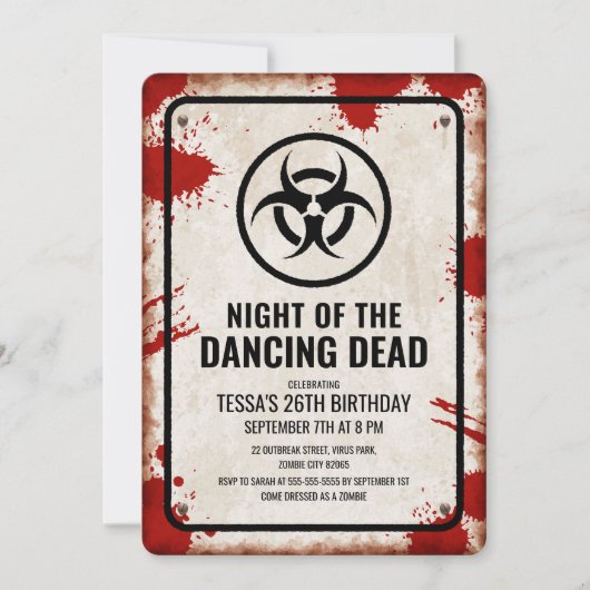 Zombie-Tanz-Party mit Blut und Wetterzeichen Einladung (Vorderseite)