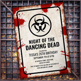 Zombie-Tanzparty mit Blut und verwittertem Schild Einladung
