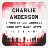 Zombie-thematische rote Halloween-Rücksendeadresse Quadratischer Aufkleber (Vorderseite)