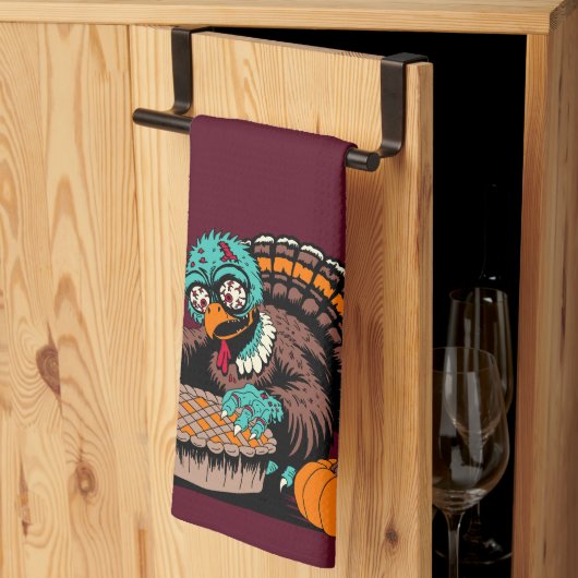 Zombie Turkey Will Pumpkin Pie Geschirrtuch (Drittel gefaltet)