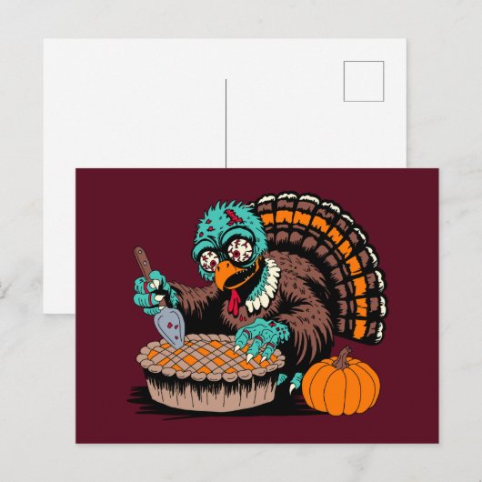 Zombie Turkey Will Pumpkin Pie Postkarte (Vorne/Hinten)