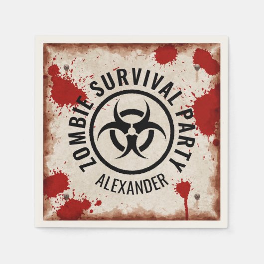Zombie-Überlebungs-Party mit rostigem Zeichen und Serviette (Vorderseite)
