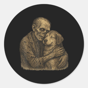 Zombie umarmender Hund Gothic Halloween Haustier H Runder Aufkleber