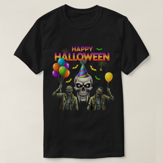 Zombie und Skull Happy Halloween Party T-Shirt (Design vorne)