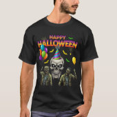 Zombie und Skull Happy Halloween Party T-Shirt (Vorderseite)