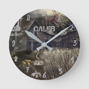Zombie Unheilvoll Halloween Horror Personalisiert Runde Wanduhr
